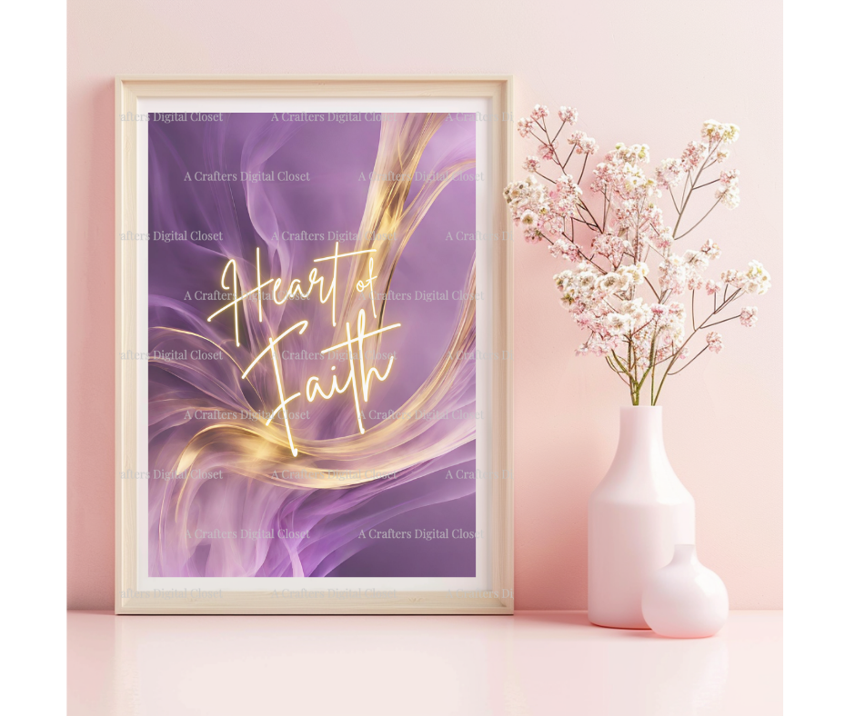 Heart of Faith PNG Design | Purple & Gold Christian Inspirational Digital Download | Elegant Faith Sublimation Design for Shirts, Journals & Gifts