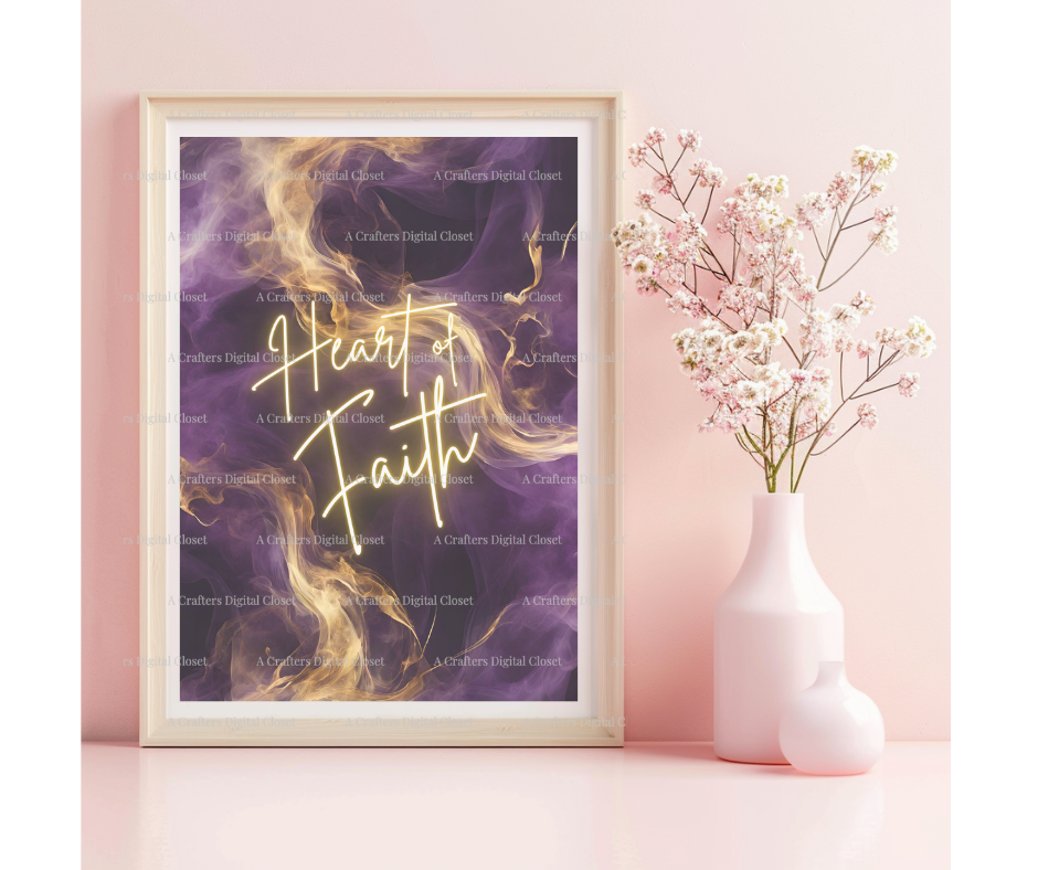 Heart of Faith PNG Design | Purple & Gold Christian Inspirational Digital Download | Luxury Faith Sublimation Design for Shirts, Journals & Wall Art