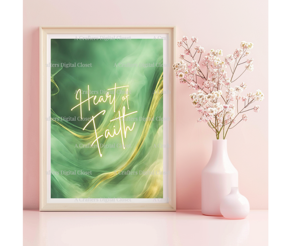 Heart of Faith PNG Design | Green & Gold Christian Inspirational Digital Download | Faith Sublimation Design for Shirts, Journals & Gifts