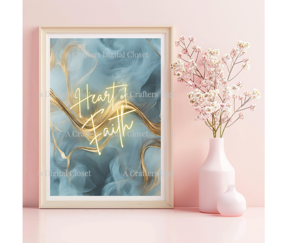 Heart of Faith PNG Design | Blue & Gold Christian Inspirational Digital Download | Faith Sublimation Design for Shirts, Journals & Gifts