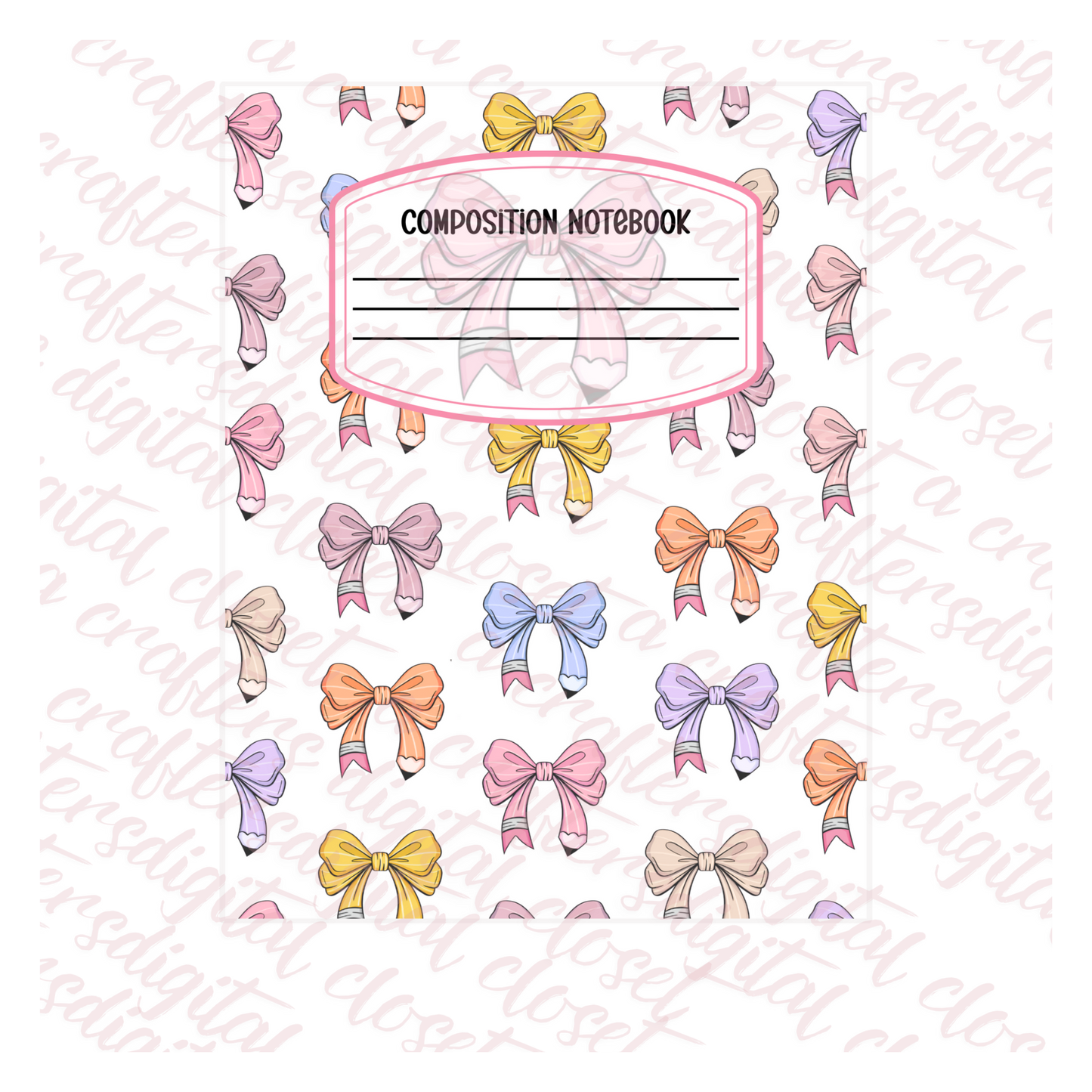 Pencil Bow Composition Notebook Cover – Digital Download for Students & Teachers