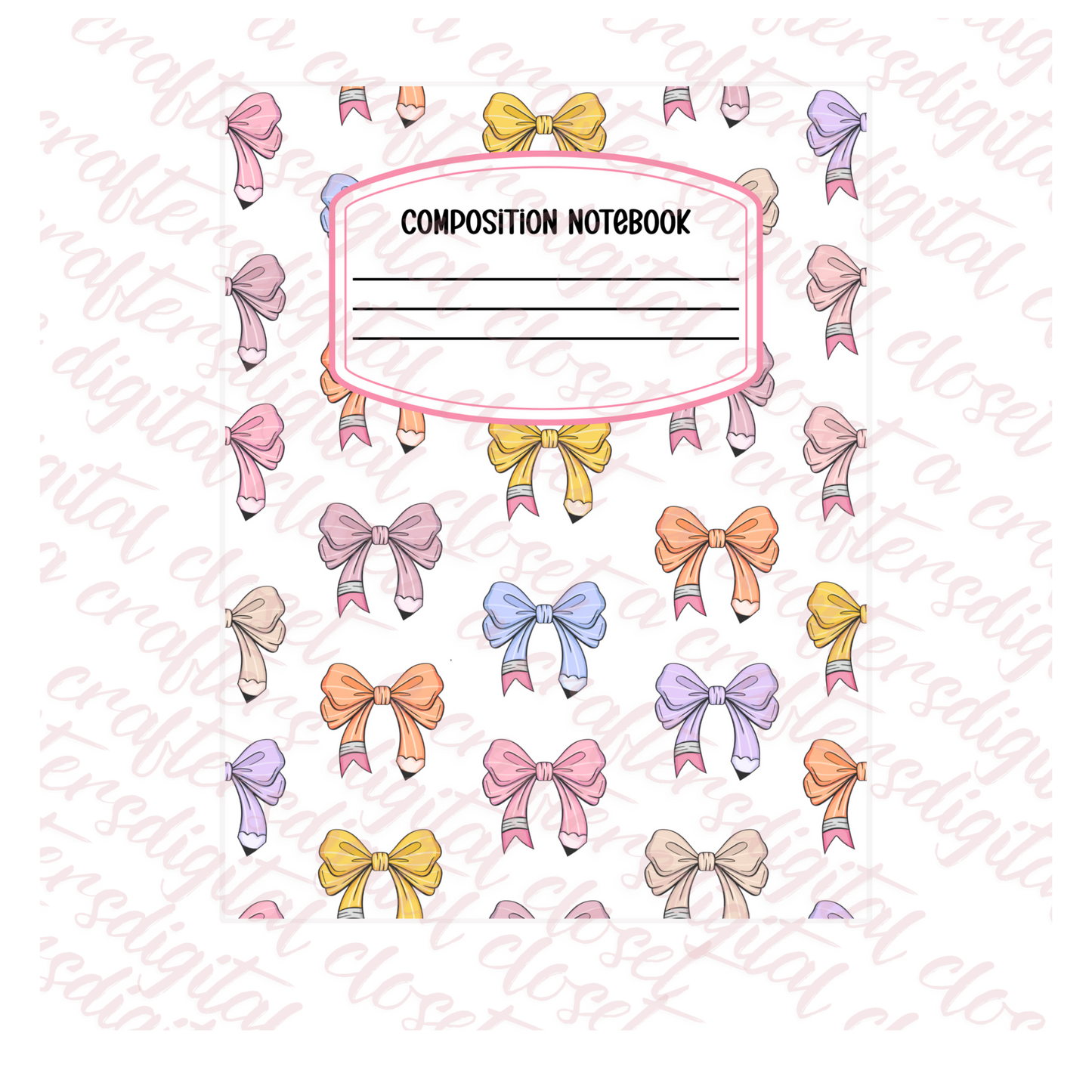 Pencil Bow Composition Notebook Cover – Digital Download for Students & Teachers