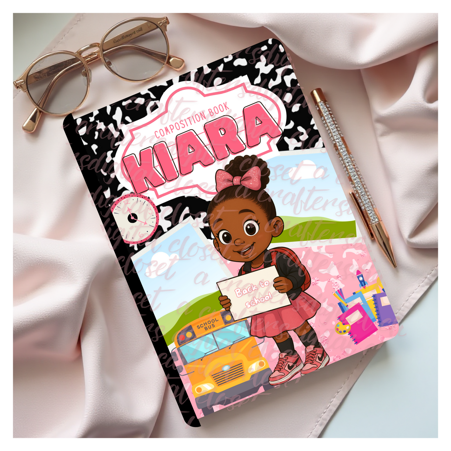 Editable Back-to-School Composition Book Cover-Personalized Digital Notebook Template for Kids