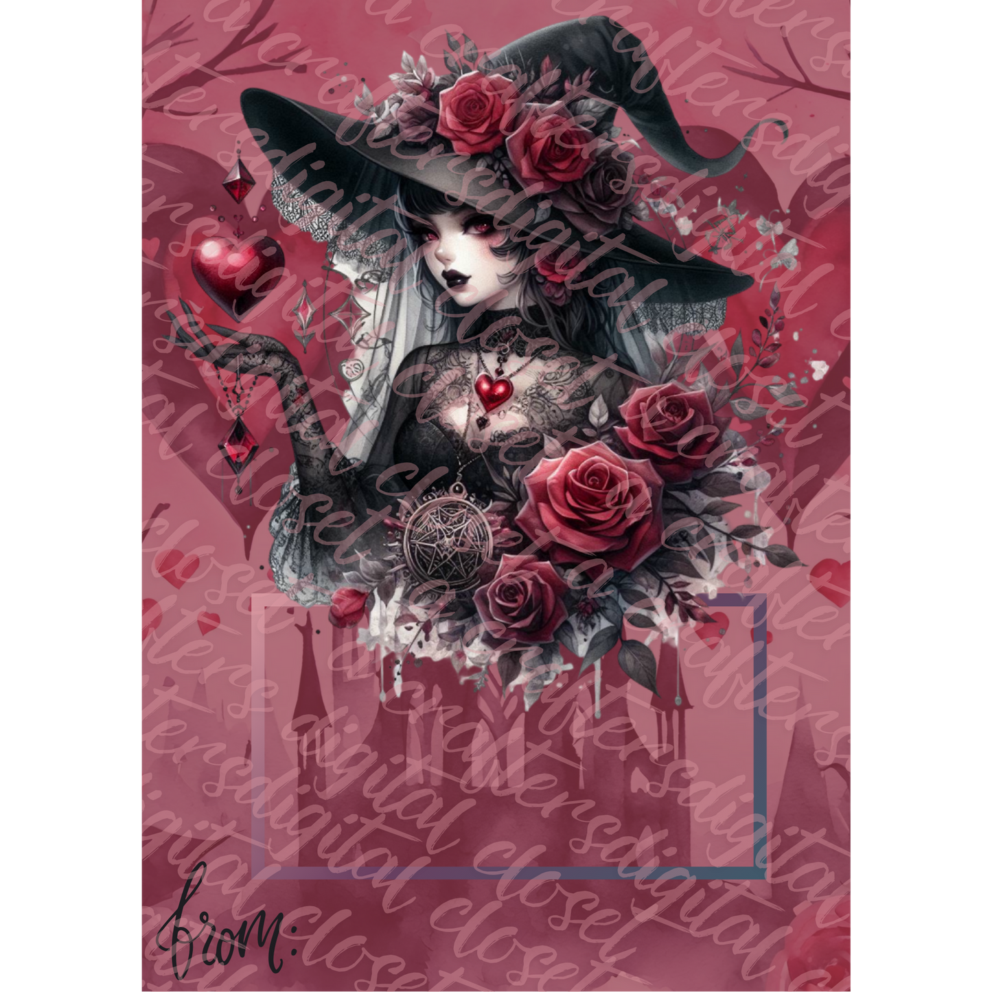 Gothic Valentines Day Card PNG