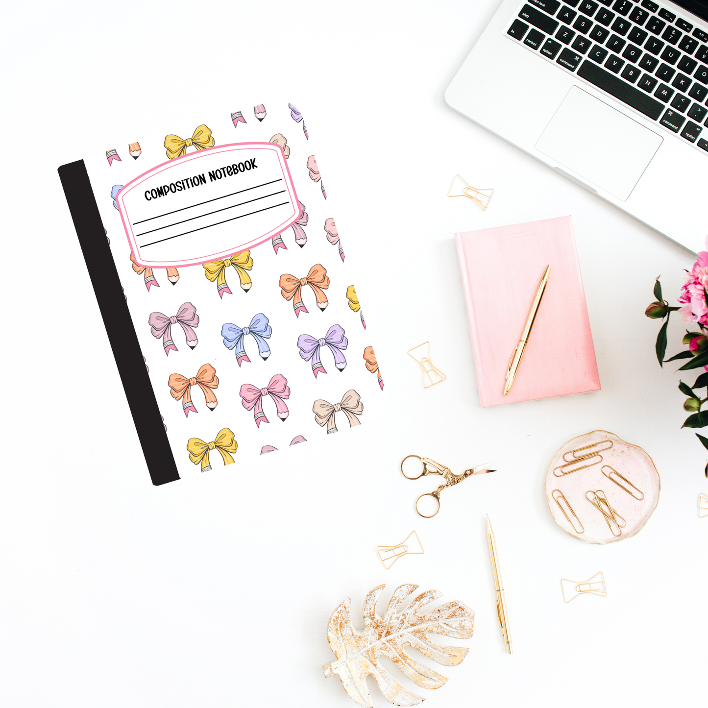 Pencil Bow Composition Notebook Cover – Digital Download for Students & Teachers