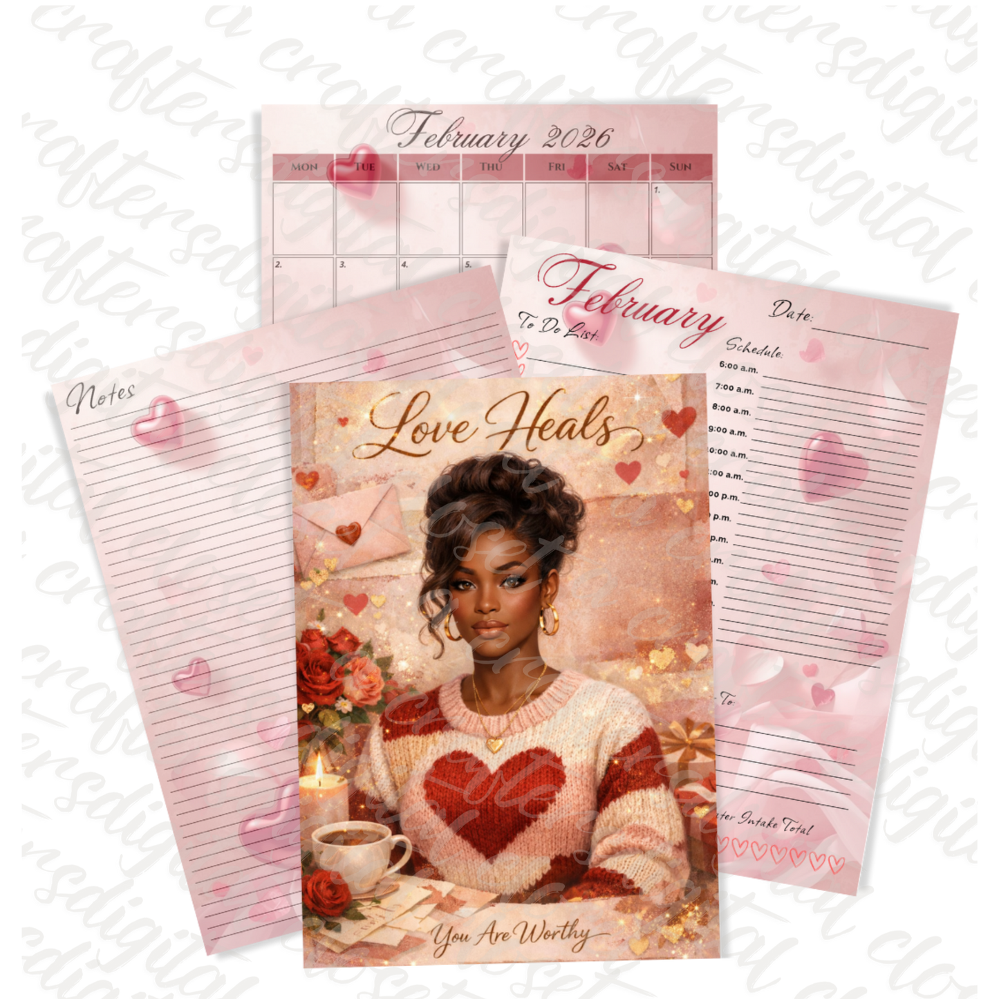 Love Heals February Digital Journal Kit | Self-Love Planner Pages & Printable Journal Bundle
