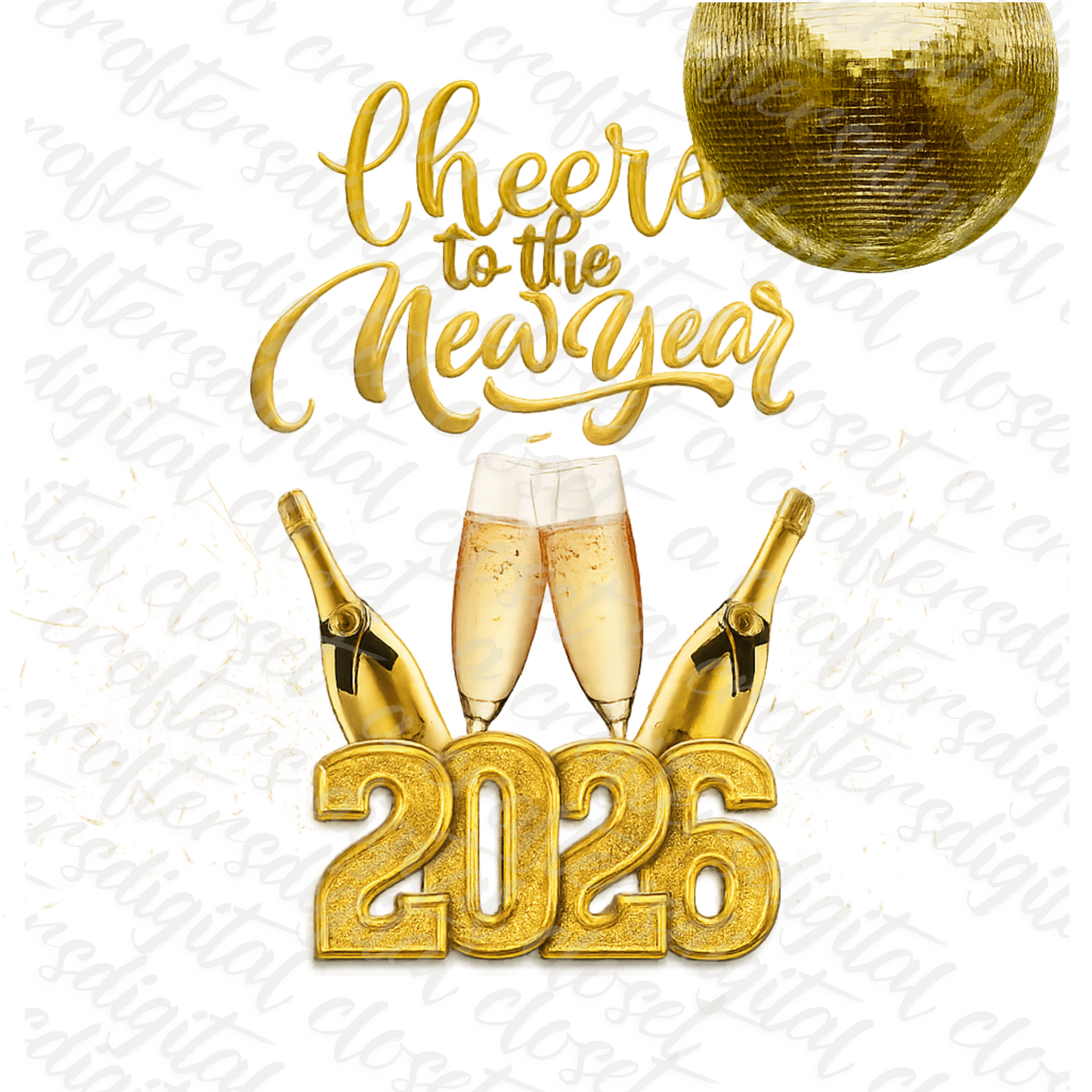Cheers to the New Year 2026 Gold Champagne Digital Design | New Year Party Graphic Download