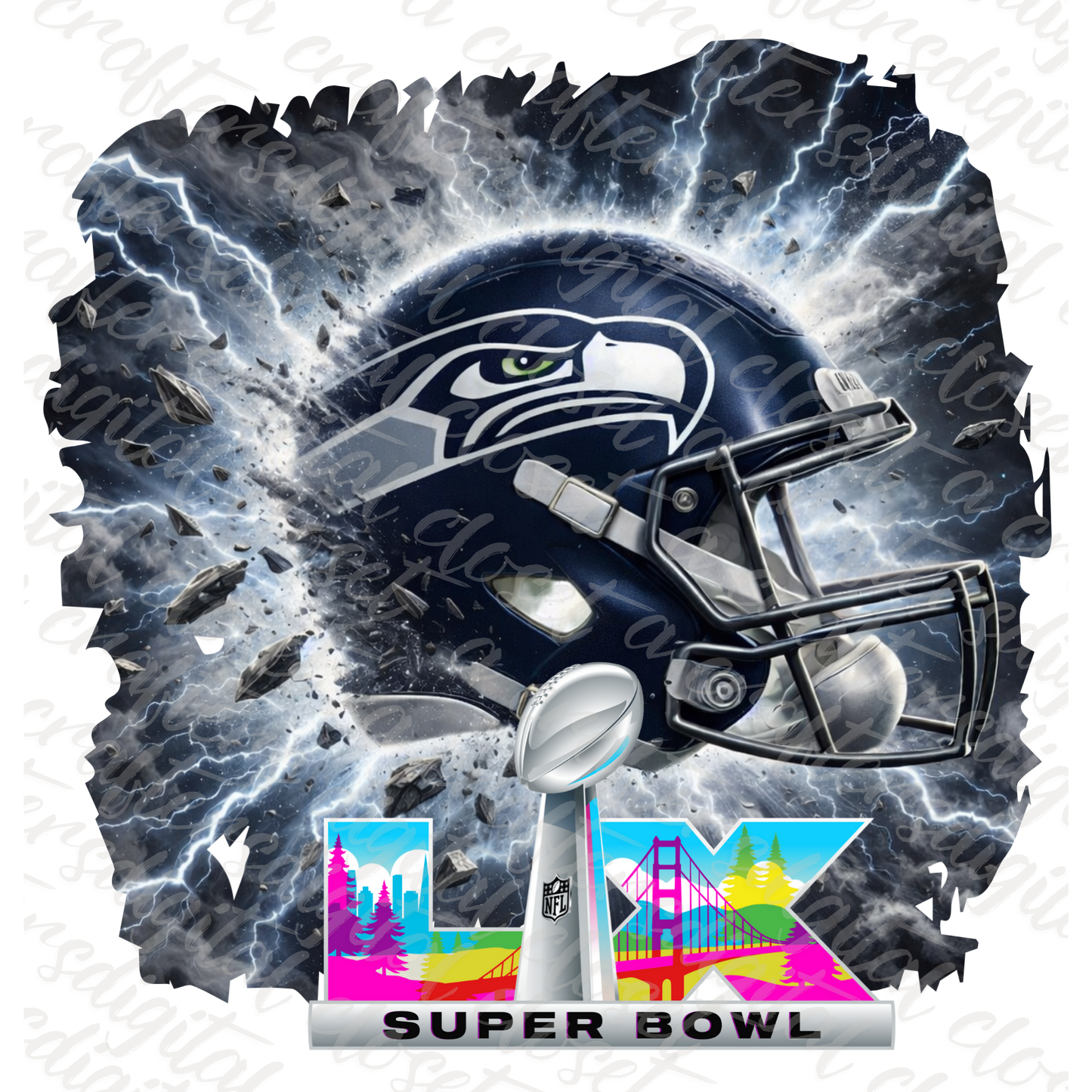 Super Bowl LIX Seahawks Helmet Digital Design | NFL Football Sublimation PNG Download
