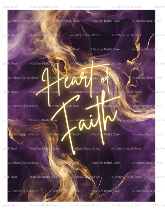 Heart of Faith PNG Design | Purple & Gold Christian Inspirational Digital Download | Luxury Faith Sublimation Design for Shirts, Journals & Wall Art