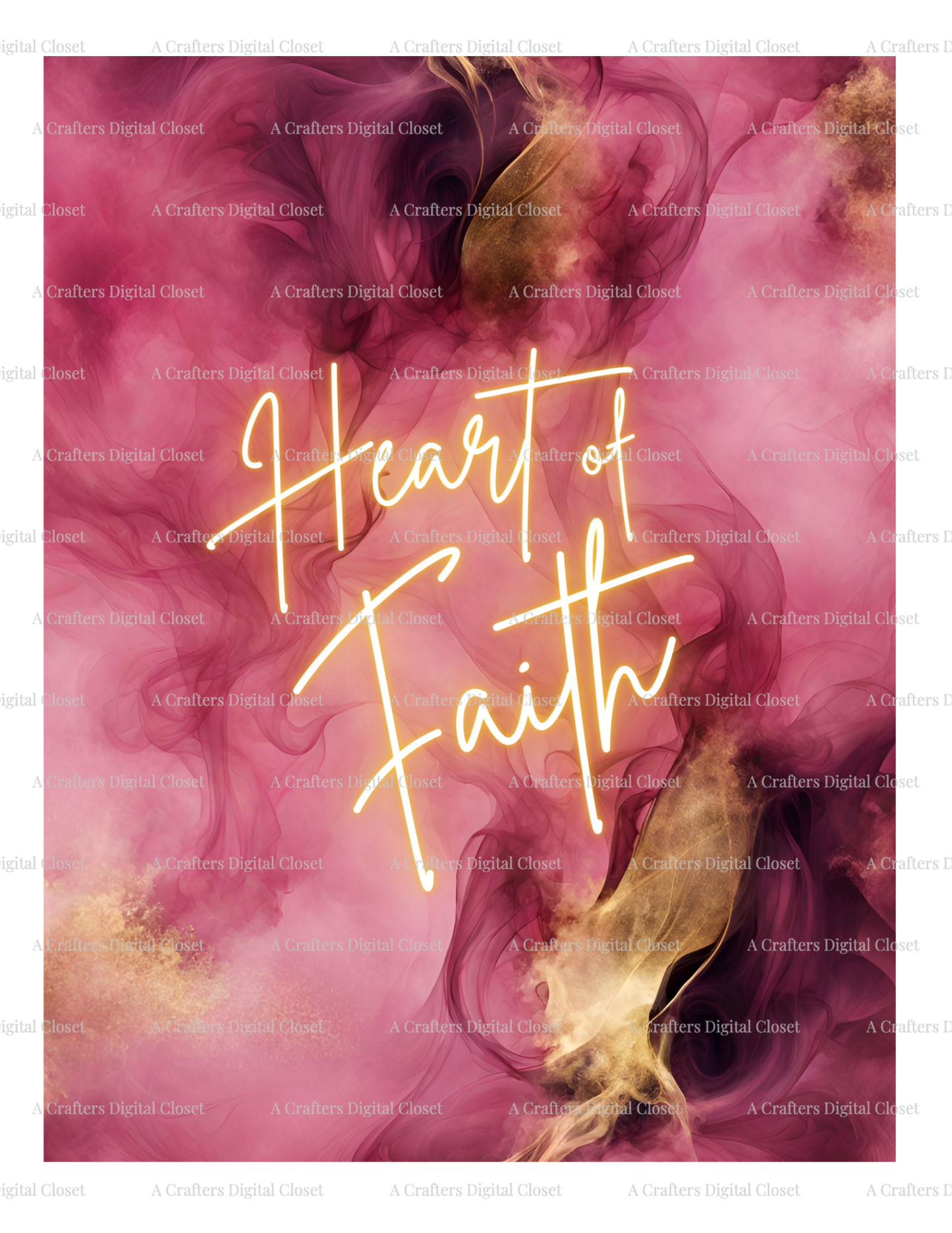 Heart of Faith PNG Design | Christian Inspirational Quote Digital Download | Pink Gold Smoke Background for Shirts, Journals & Wall Art