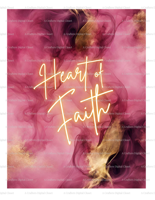 Heart of Faith PNG Design | Christian Inspirational Quote Digital Download | Pink Gold Smoke Background for Shirts, Journals & Wall Art