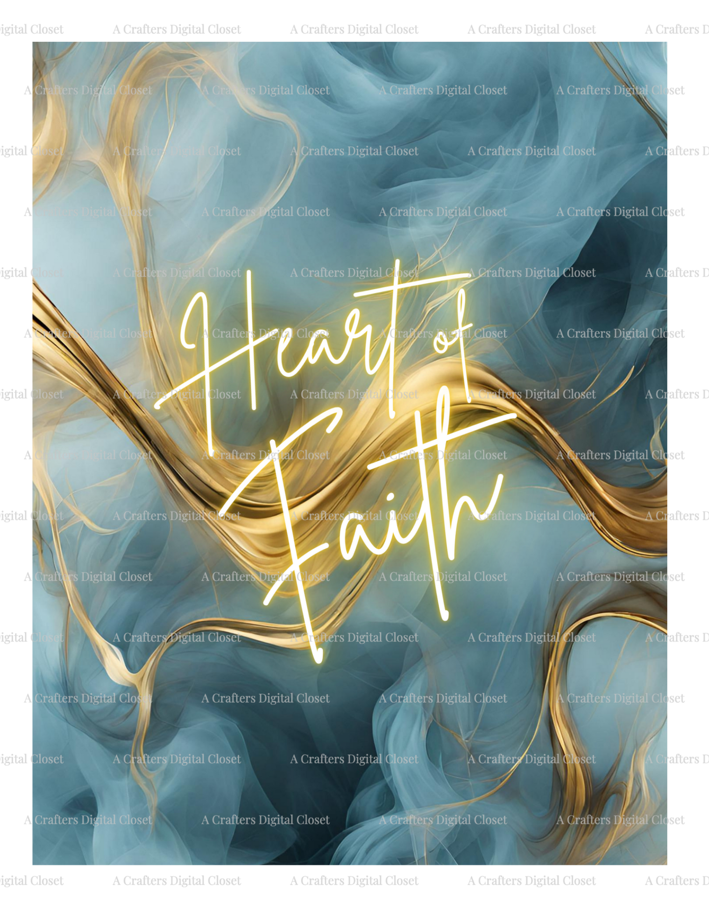 Heart of Faith PNG Design | Blue & Gold Christian Inspirational Digital Download | Faith Sublimation Design for Shirts, Journals & Gifts