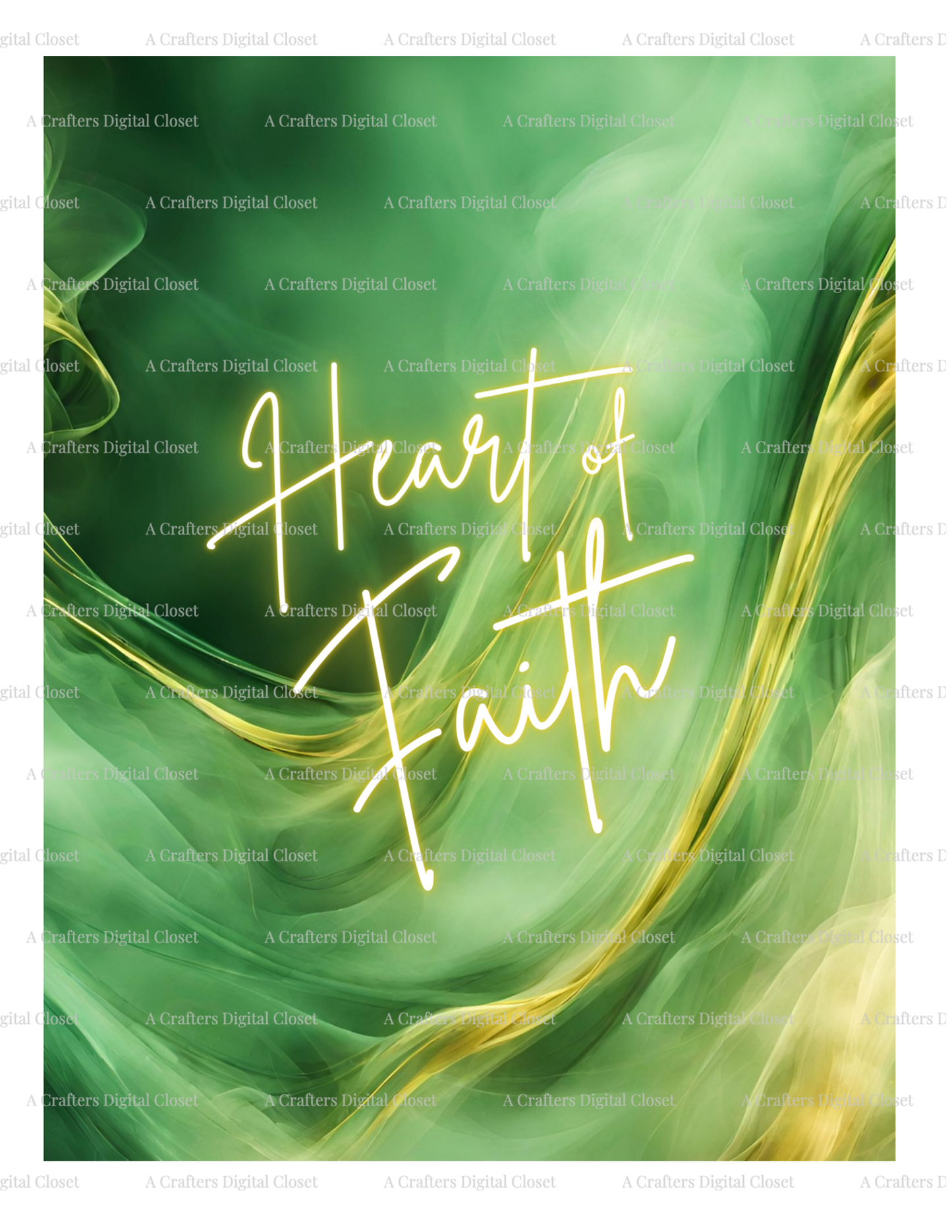 Heart of Faith PNG Design | Green & Gold Christian Inspirational Digital Download | Faith Sublimation Design for Shirts, Journals & Gifts