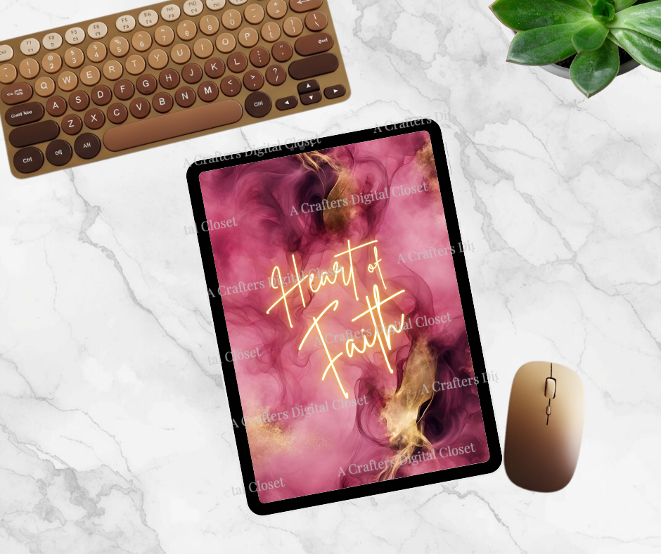 Heart of Faith PNG Design | Christian Inspirational Quote Digital Download | Pink Gold Smoke Background for Shirts, Journals & Wall Art