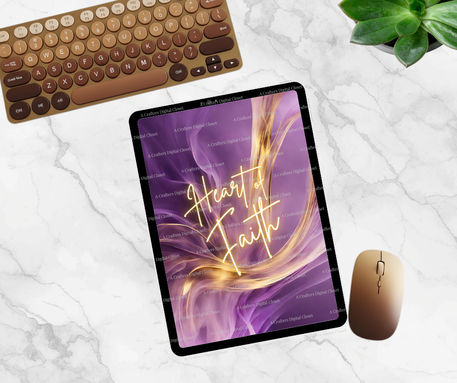 Heart of Faith PNG Design | Purple & Gold Christian Inspirational Digital Download | Elegant Faith Sublimation Design for Shirts, Journals & Gifts