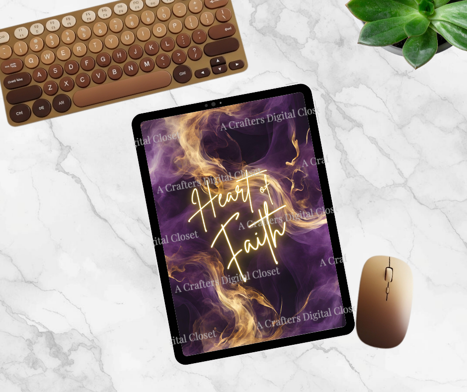 Heart of Faith PNG Design | Purple & Gold Christian Inspirational Digital Download | Luxury Faith Sublimation Design for Shirts, Journals & Wall Art
