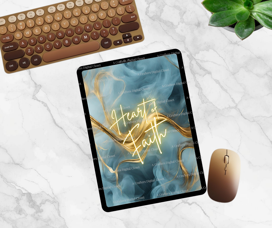 Heart of Faith PNG Design | Blue & Gold Christian Inspirational Digital Download | Faith Sublimation Design for Shirts, Journals & Gifts