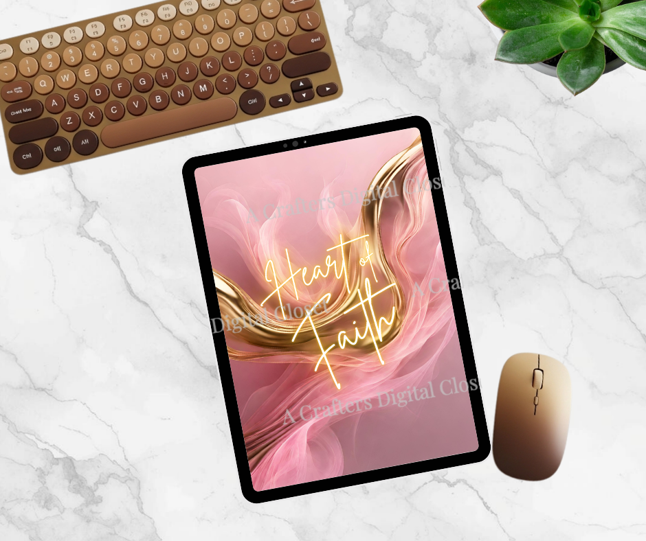 Heart of Faith PNG Design | Pink & Gold Christian Inspirational Digital Download | Feminine Faith Sublimation Design for Shirts, Journals & Gifts
