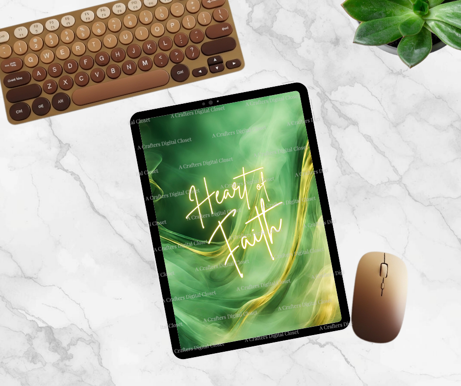 Heart of Faith PNG Design | Green & Gold Christian Inspirational Digital Download | Faith Sublimation Design for Shirts, Journals & Gifts
