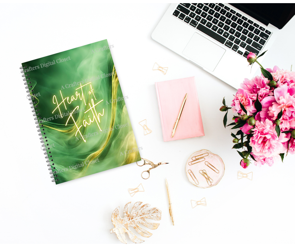 Heart of Faith PNG Design | Green & Gold Christian Inspirational Digital Download | Faith Sublimation Design for Shirts, Journals & Gifts