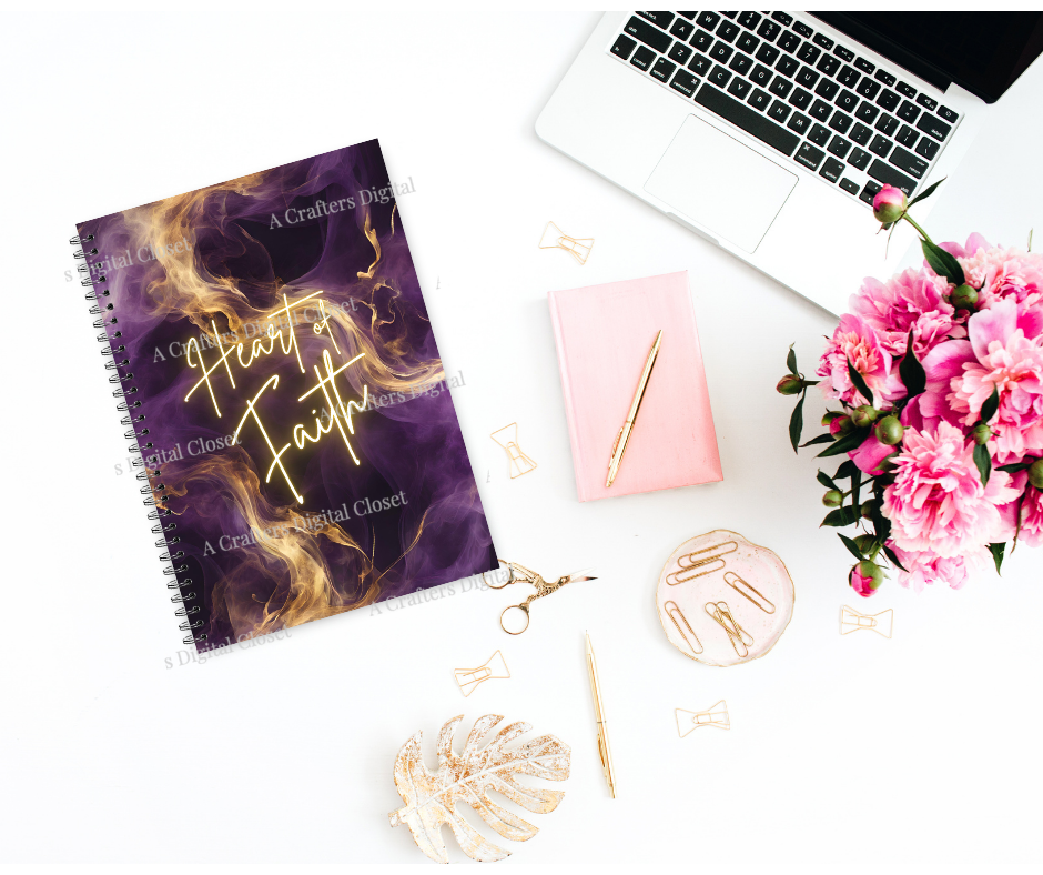 Heart of Faith PNG Design | Purple & Gold Christian Inspirational Digital Download | Luxury Faith Sublimation Design for Shirts, Journals & Wall Art