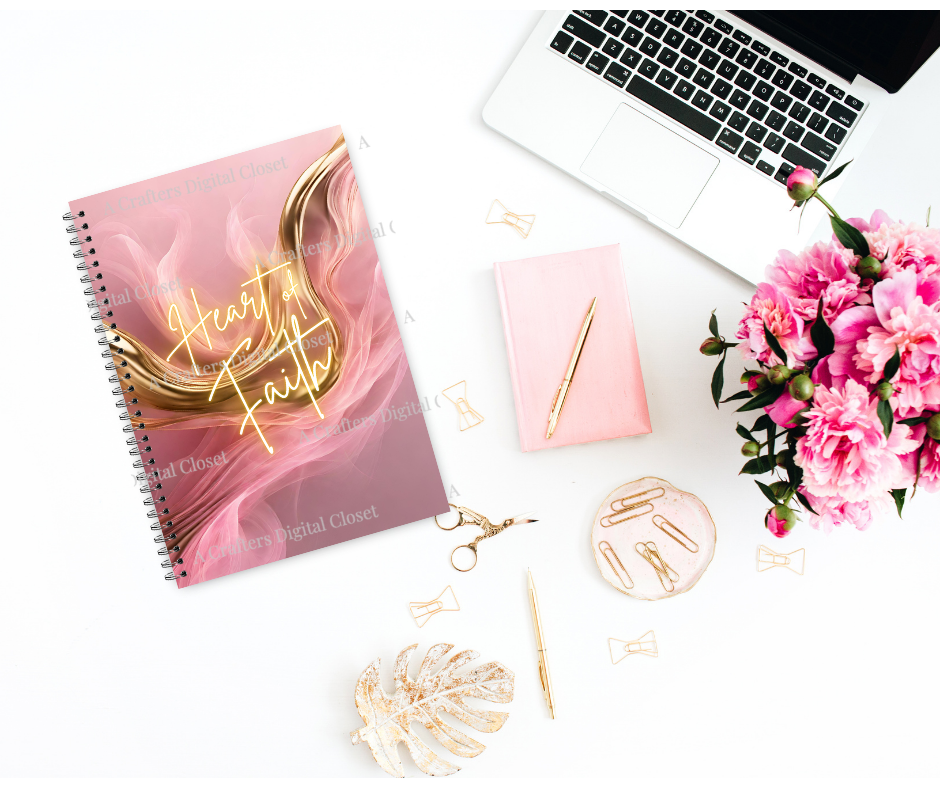 Heart of Faith PNG Design | Pink & Gold Christian Inspirational Digital Download | Feminine Faith Sublimation Design for Shirts, Journals & Gifts