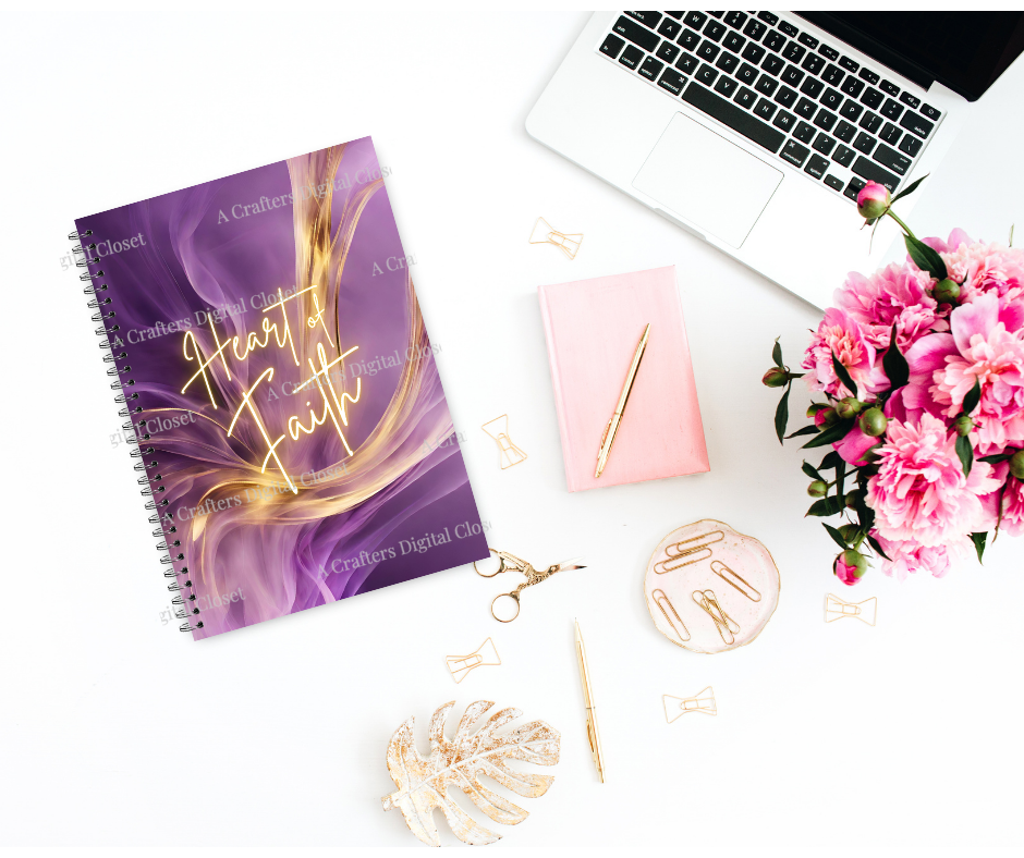 Heart of Faith PNG Design | Purple & Gold Christian Inspirational Digital Download | Elegant Faith Sublimation Design for Shirts, Journals & Gifts