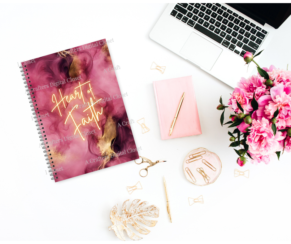 Heart of Faith PNG Design | Christian Inspirational Quote Digital Download | Pink Gold Smoke Background for Shirts, Journals & Wall Art