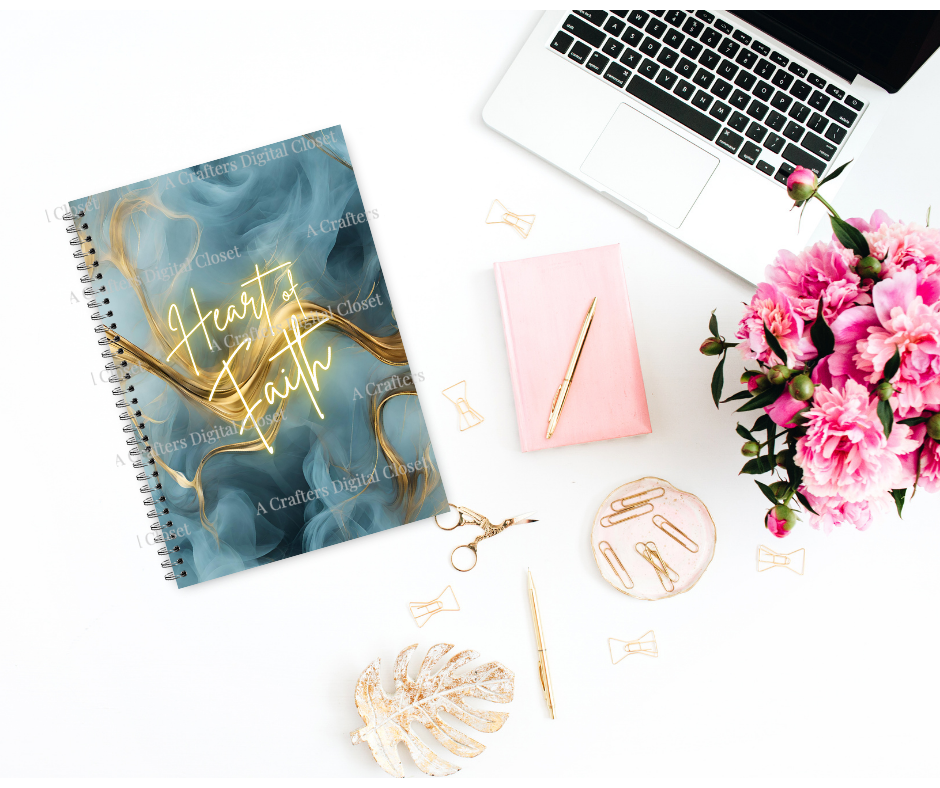 Heart of Faith PNG Design | Blue & Gold Christian Inspirational Digital Download | Faith Sublimation Design for Shirts, Journals & Gifts