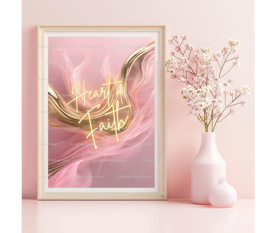 Heart of Faith PNG Design | Pink & Gold Christian Inspirational Digital Download | Feminine Faith Sublimation Design for Shirts, Journals & Gifts