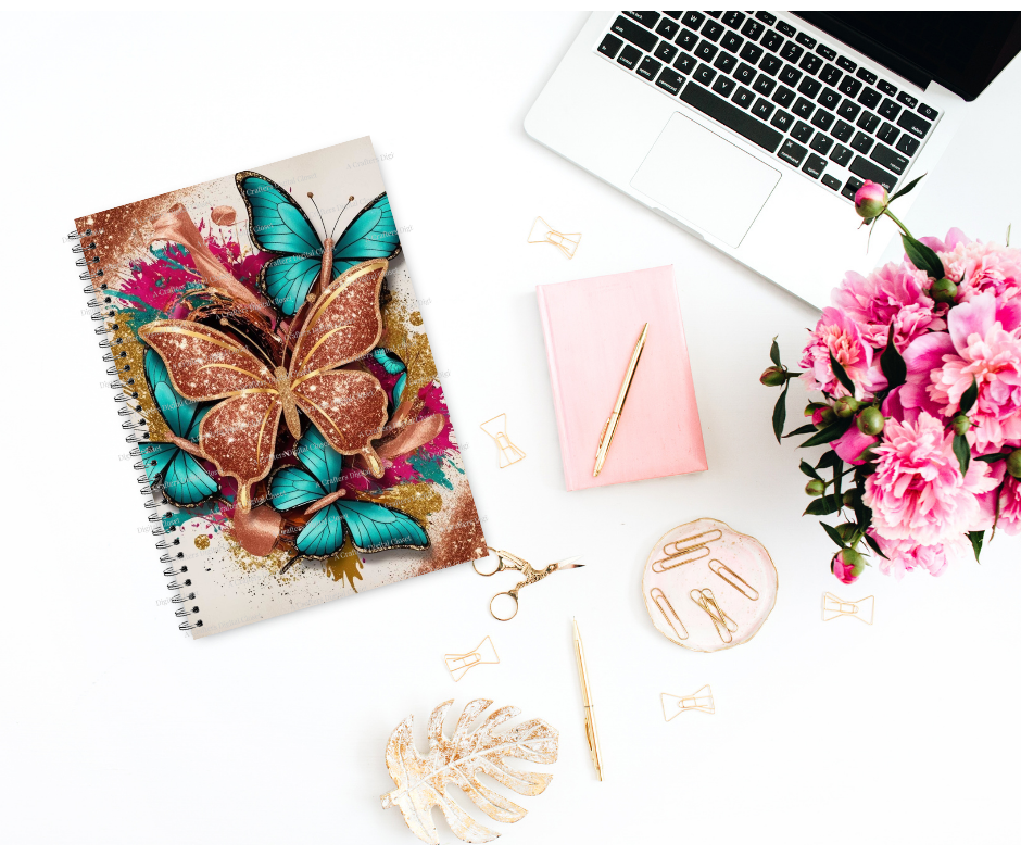 Teal & Rose Gold Butterfly PNG Design | Glitter Splash Luxury Digital Download | Bold Sublimation Design for Shirts, Tumblers & Crafts