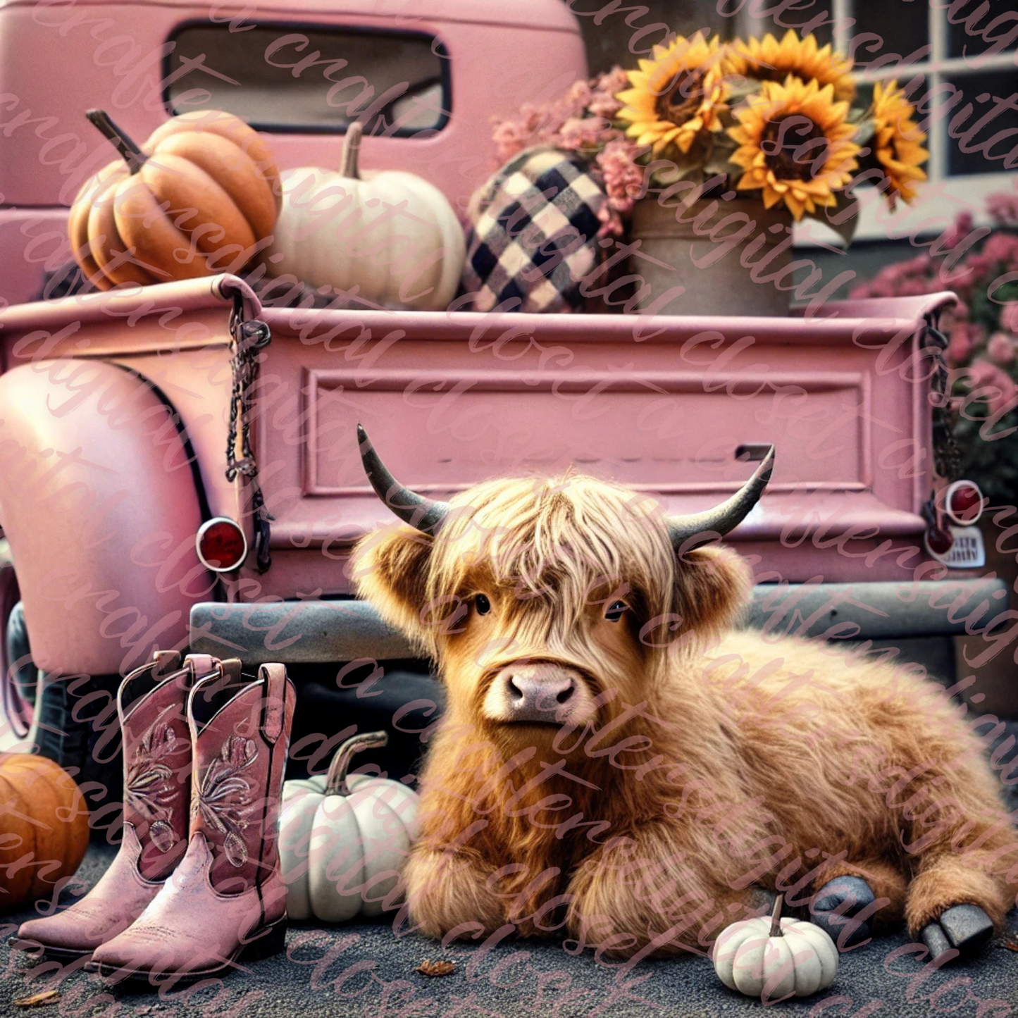 Pink Highland Cow PNG