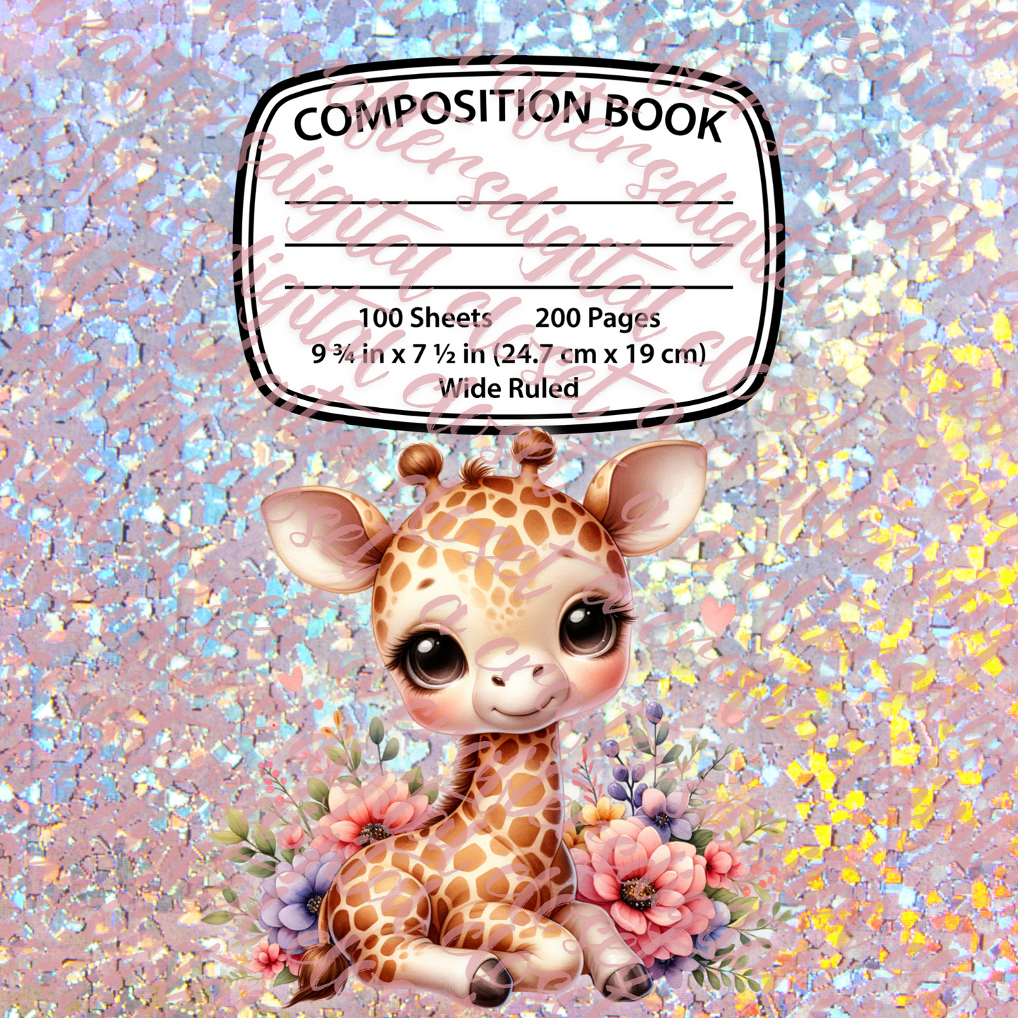 Baby Giraffe Composition Notebook Cover Editable