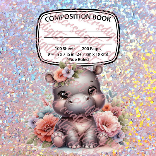 Baby Hippo Composition Notebook Cover Editable