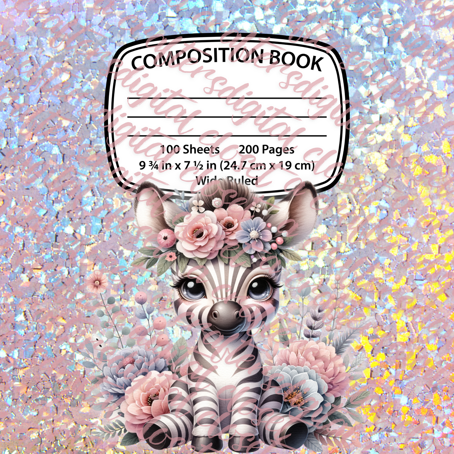 Baby Zebra Composition Notebook Cover Editable
