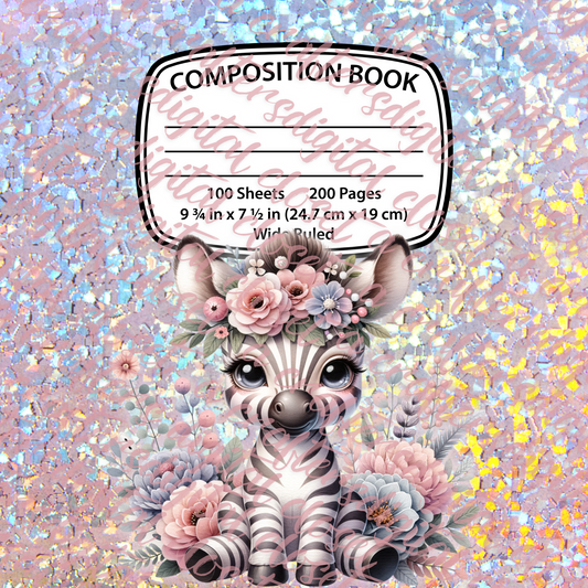Baby Zebra Composition Notebook Cover Editable