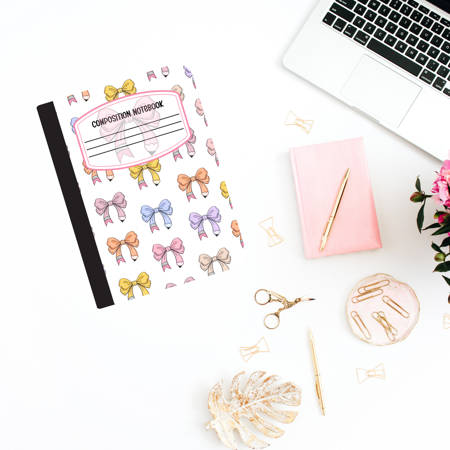 Pencil Bow Composition Notebook Cover – Digital Download for Students & Teachers