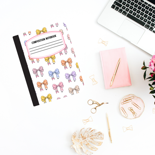 Pencil Bow Composition Notebook Cover – Digital Download for Students & Teachers