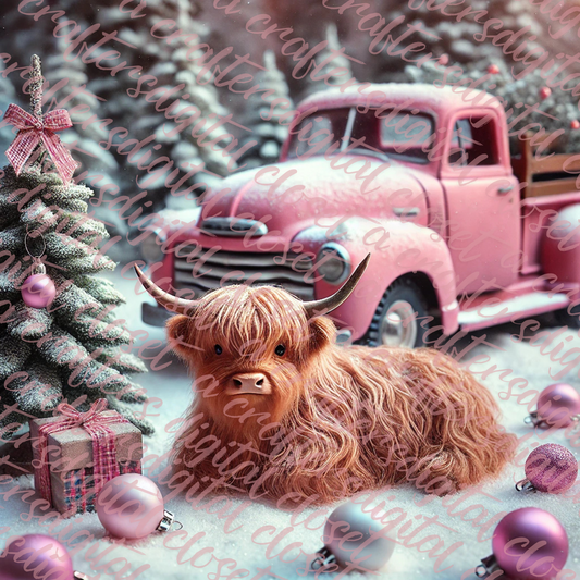 Christmas Baby Highland Cow PNG