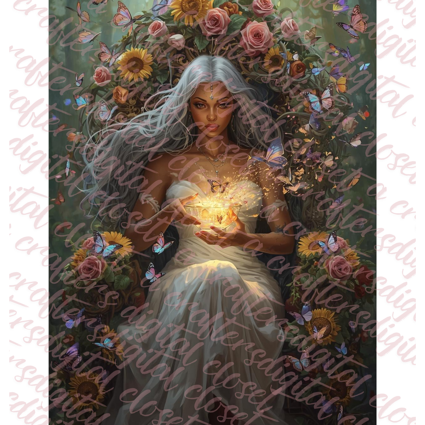 Mystical African Goddess Fantasy Art | Black Woman with Butterflies Digital Download | Divine Feminine Spiritual Wall Art for Journals, Sublimation & Décor