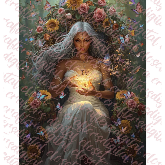 Mystical African Goddess Fantasy Art | Black Woman with Butterflies Digital Download | Divine Feminine Spiritual Wall Art for Journals, Sublimation & Décor