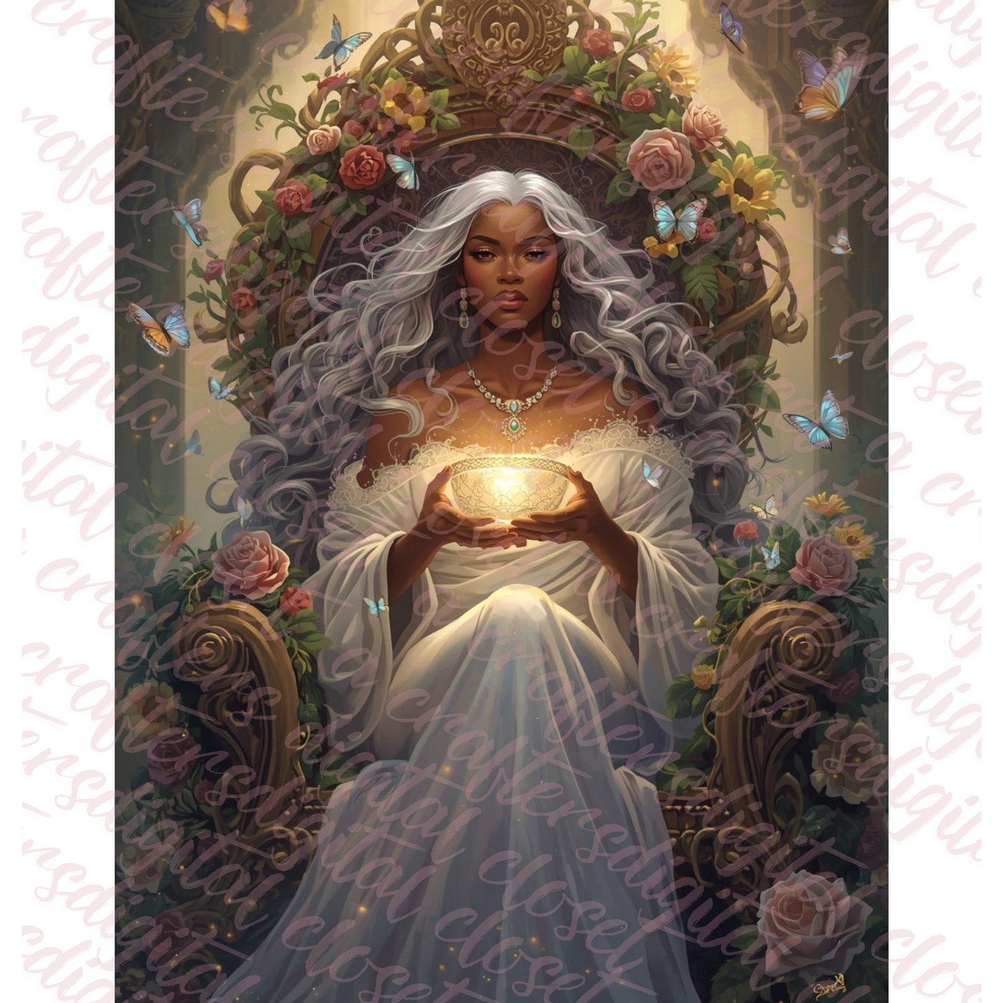 African Goddess Digital Art Download | Divine Feminine Fantasy Wall Art | Mystical Black Woman with Butterflies for Journals, Sublimation & Spiritual Decor