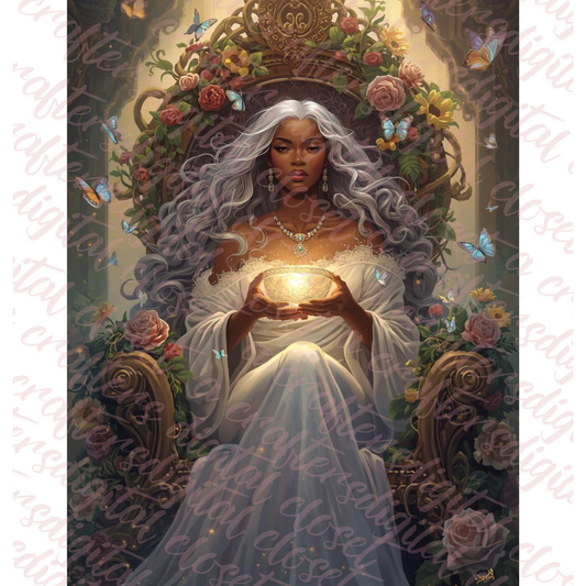African Goddess Digital Art Download | Divine Feminine Fantasy Wall Art | Mystical Black Woman with Butterflies for Journals, Sublimation & Spiritual Decor