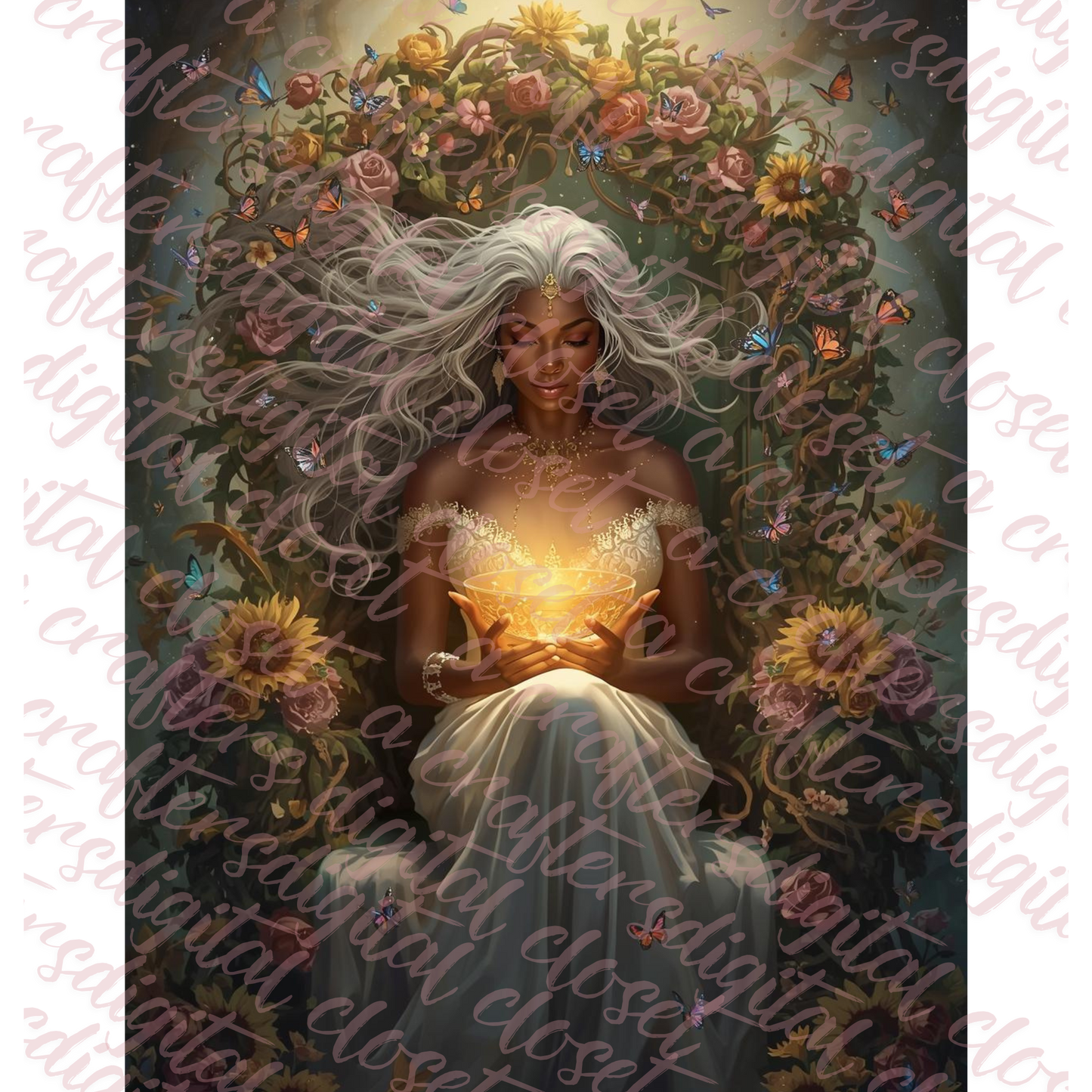 Ethereal Goddess Fantasy Art | African American Mystical Woman Wall Art | Glowing Divine Feminine Digital Download | Spiritual Enlightenment Decor