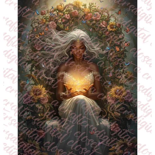Ethereal Goddess Fantasy Art | African American Mystical Woman Wall Art | Glowing Divine Feminine Digital Download | Spiritual Enlightenment Decor