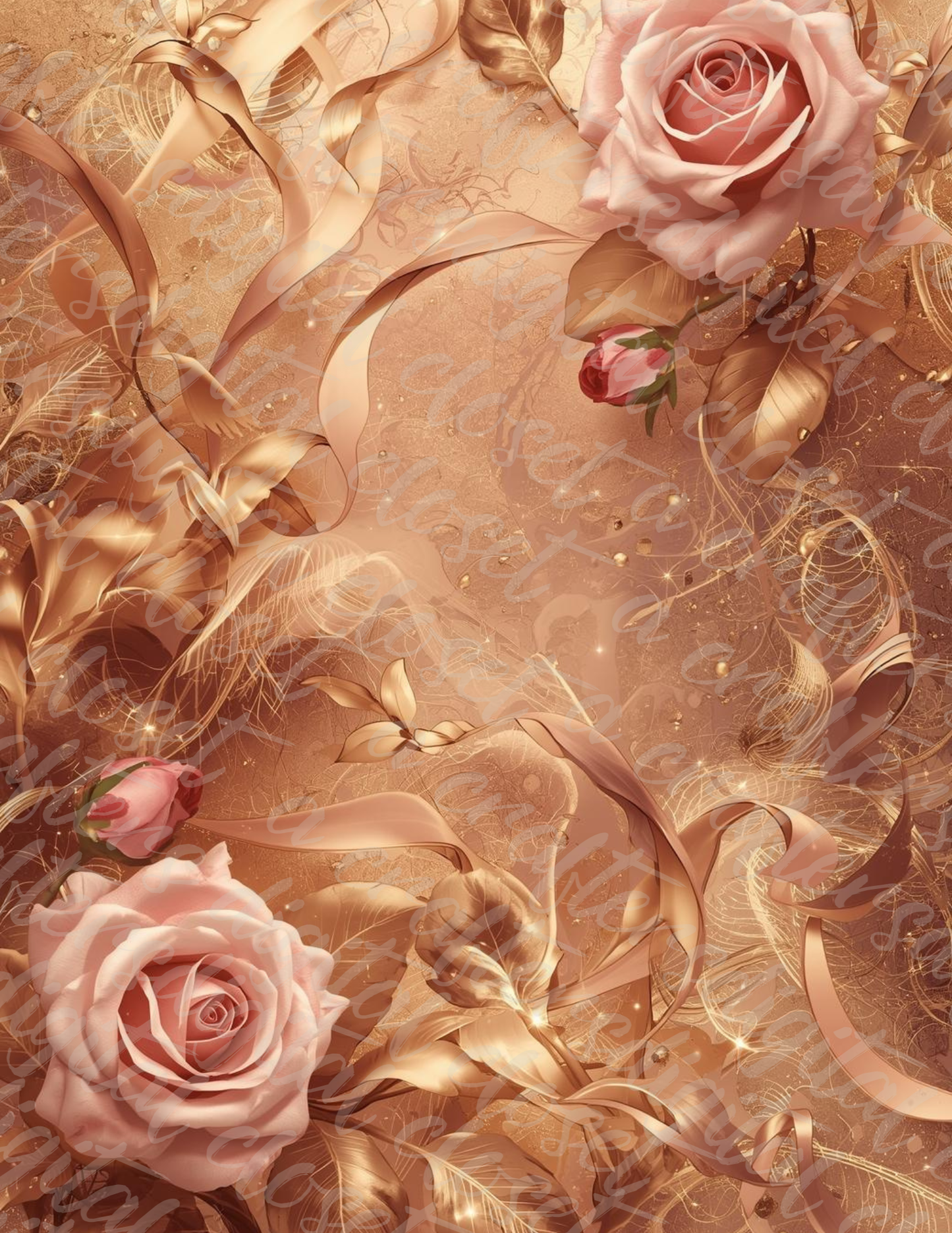 Luxury Rose Gold Floral Digital Background | Elegant Vintage Roses Aesthetic Design Paper