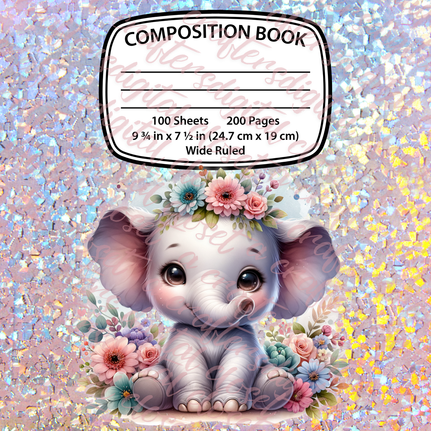 Baby Elephant Composition Notebook Cover Editable